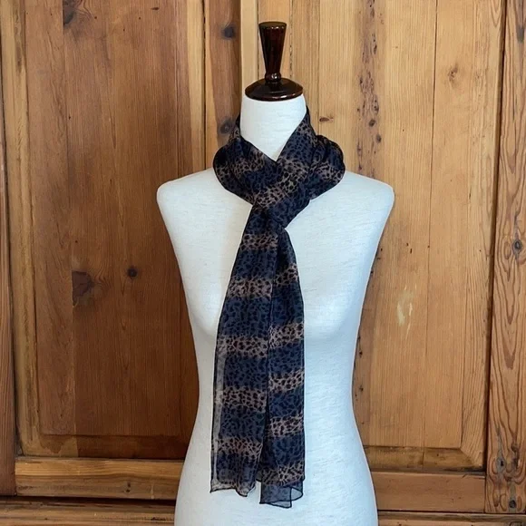 Silk Chiffon Cheetah Print Sheer Oblong Scarf 74” X 12”